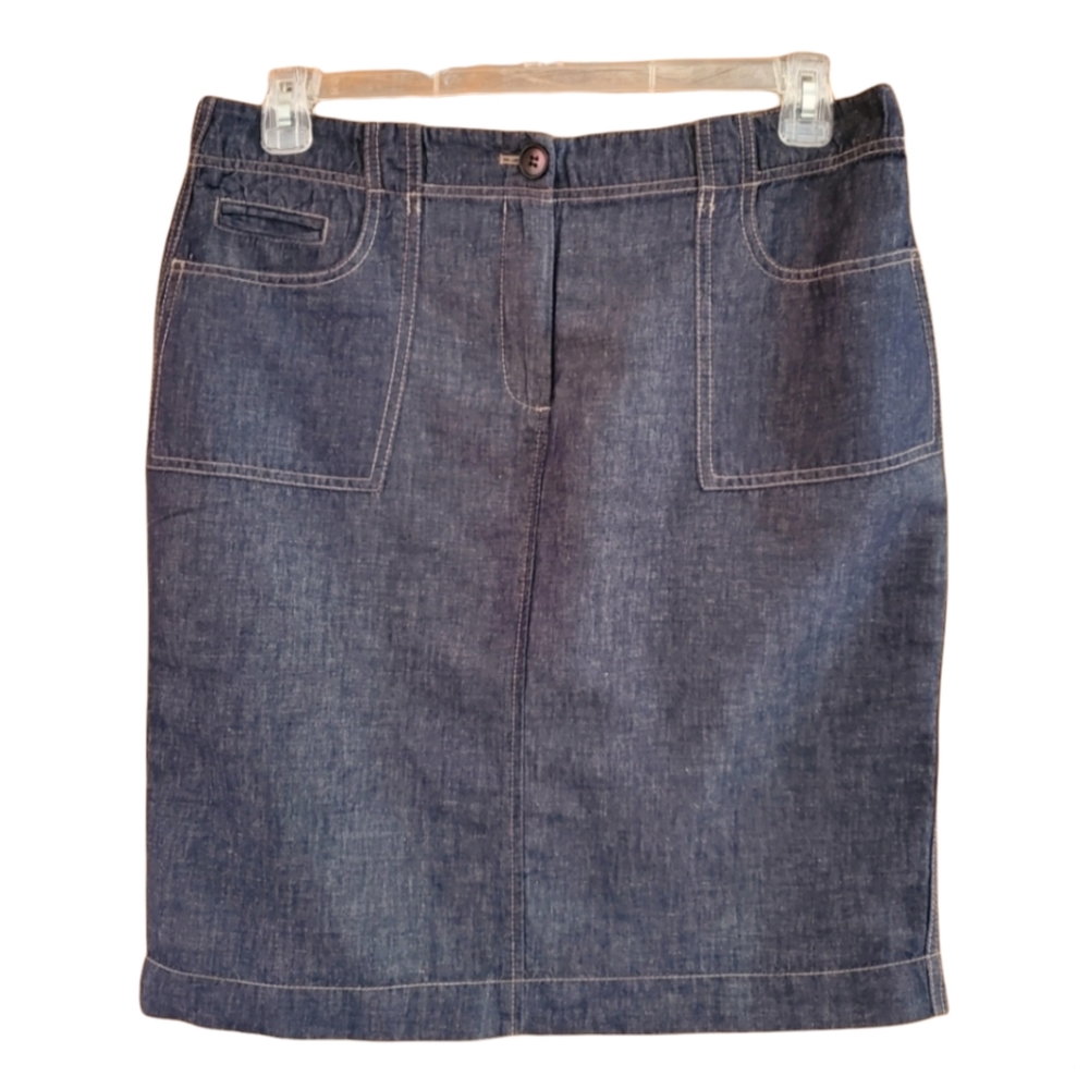 Talbots Lightweight Denim Skirt 22" Length Dark Blue Ladies 14 Petite